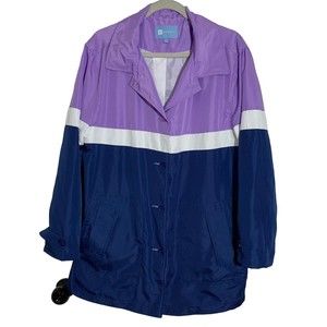 KORET Women's Size Large Color Block Navy Lilac White Raincoat Windbreaker